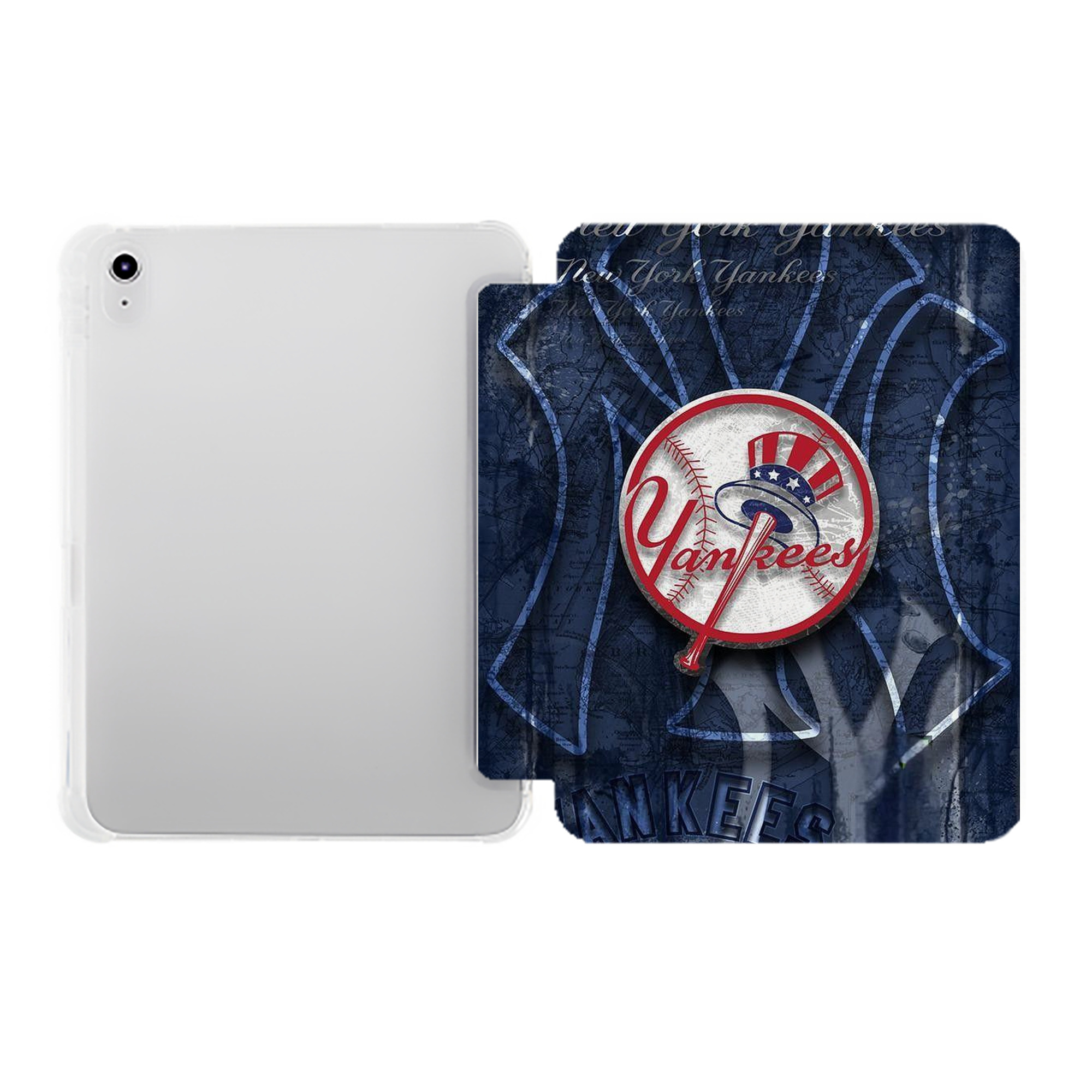 New York Yankees 190 Premium Tri-Fold PU Leather & Silicone IPad Case With Pencil Slot – Fits 9.5,10.5,10.9 – Adjustable Stand, Slim, Protective